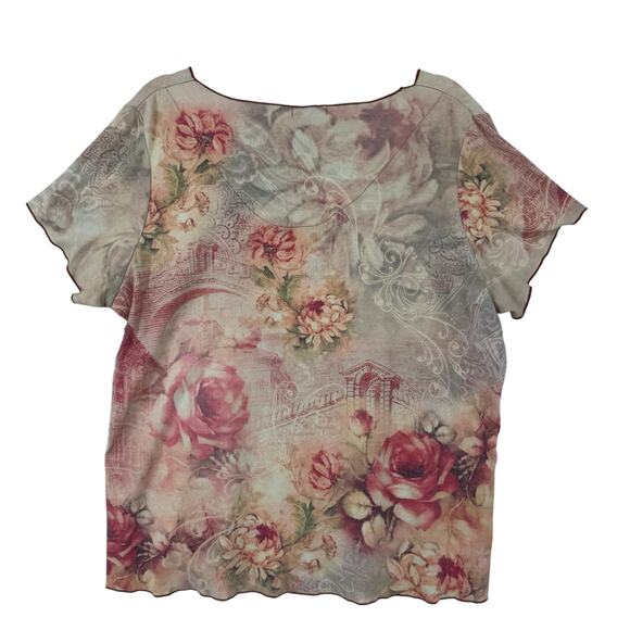 XCIT Y2K Floral Tee Shirt Womens Size 1X Whimsical Fairy Romantic Scoop Neck - Picture 2 of 8